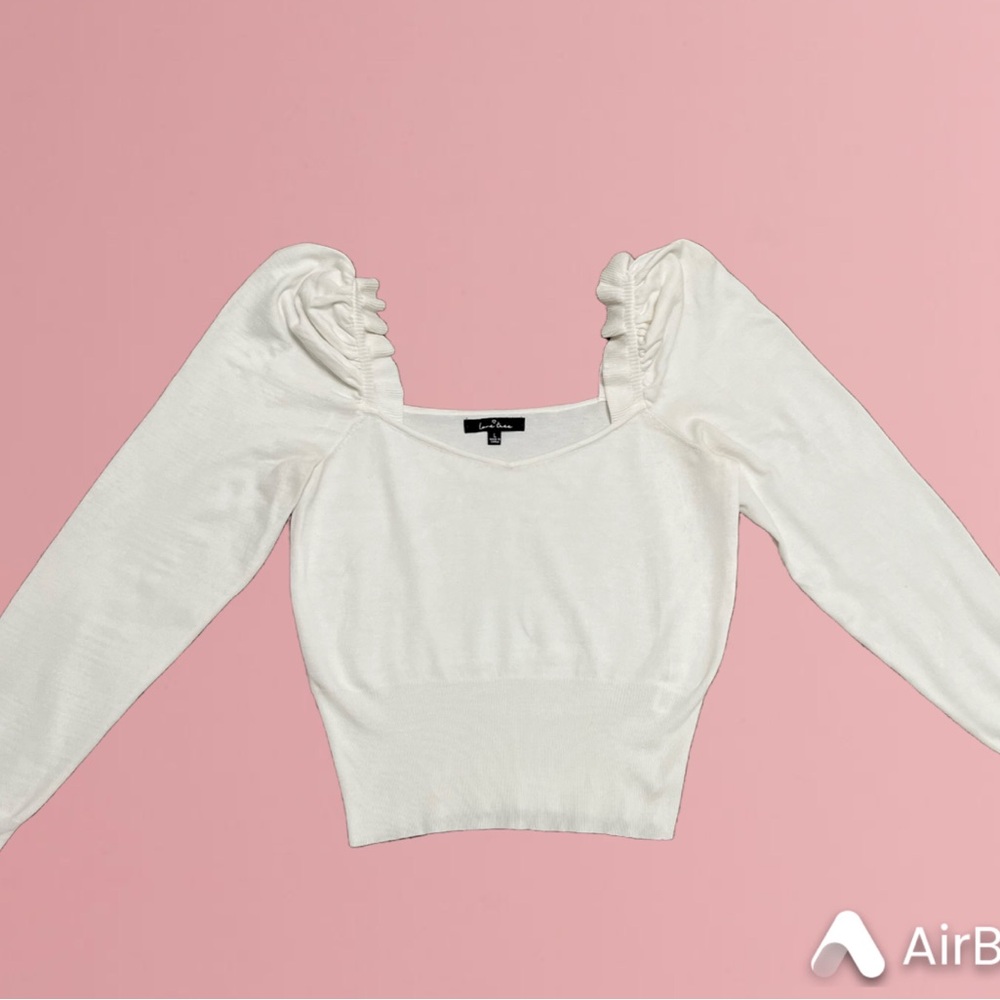 White Love Tree Long Sleeve Cropped Top Size Large